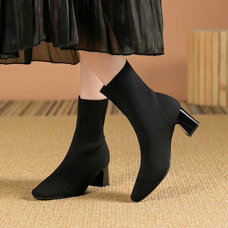 Gestrickt Winterstiefel Damen | Dehnbar