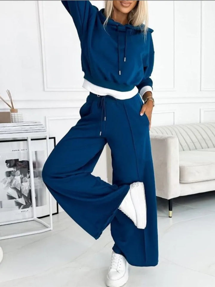 Damen Kapuzenoberteil und Hose mit weitem Bein Set | Klassisch