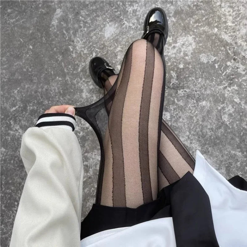 Schwarz Strumpfhose für Damen | Gestreift