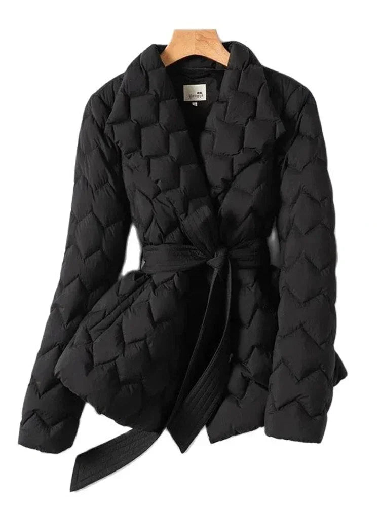 Damen Gesteppte Wickel-Pufferjacke | Gürtel