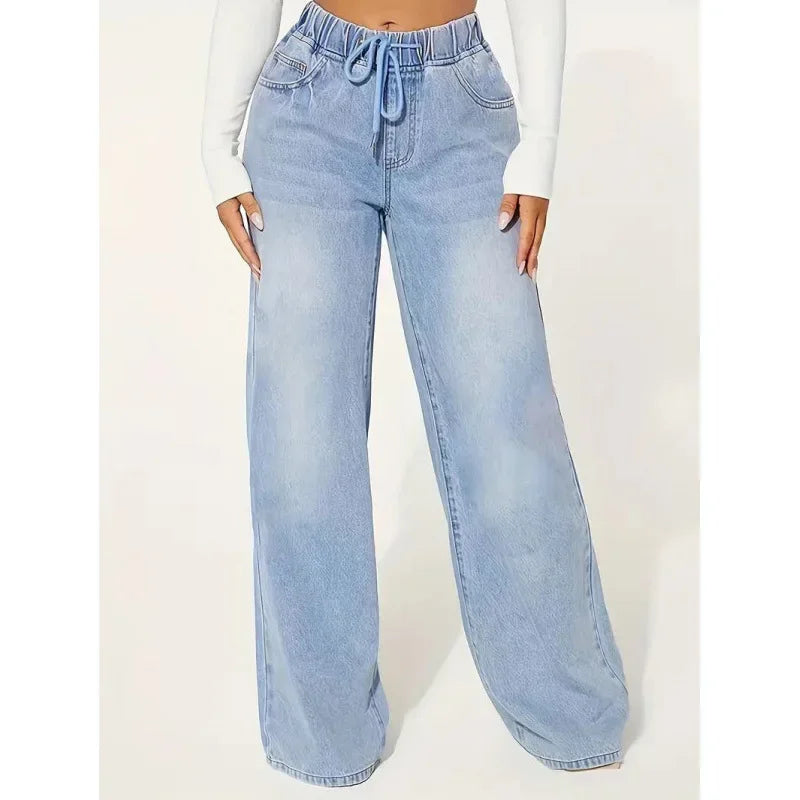 Damen Lässig Baggy Jeans | Hohe Taille