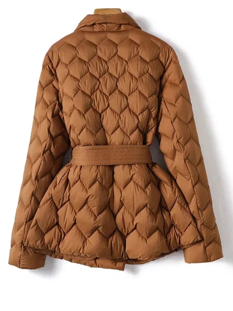 Damen Gesteppte Wickel-Pufferjacke | Gürtel