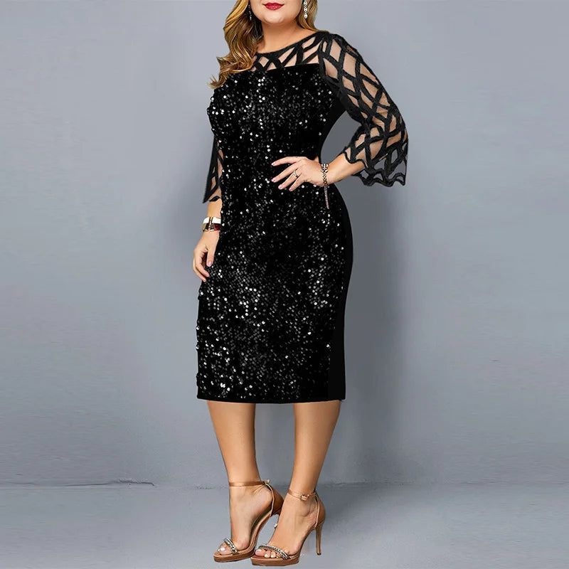 Damen Plusgröße Paillettenkleid | Midi