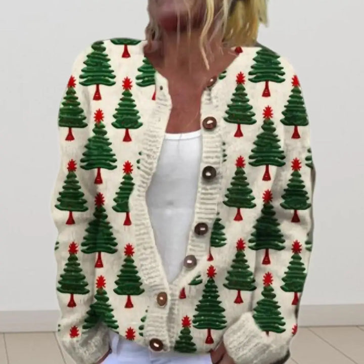 Weihnachtsstrickjacke für Damen | mit Knöpfen
