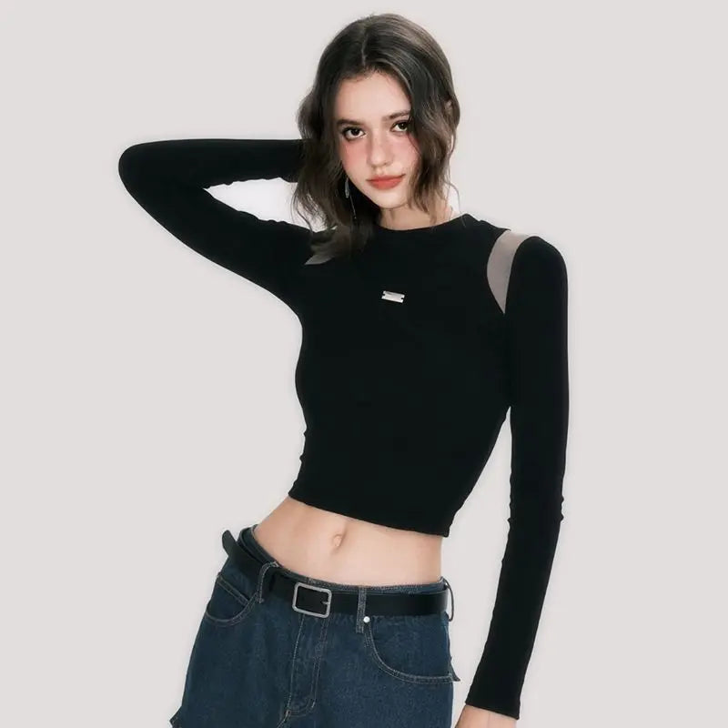 Damen Langarm-Top | Schwarz