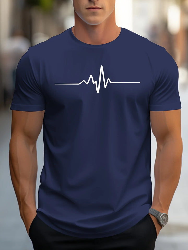 Herren Herzschlag Druck Kurzarm T-Shirt | Schmale Passform