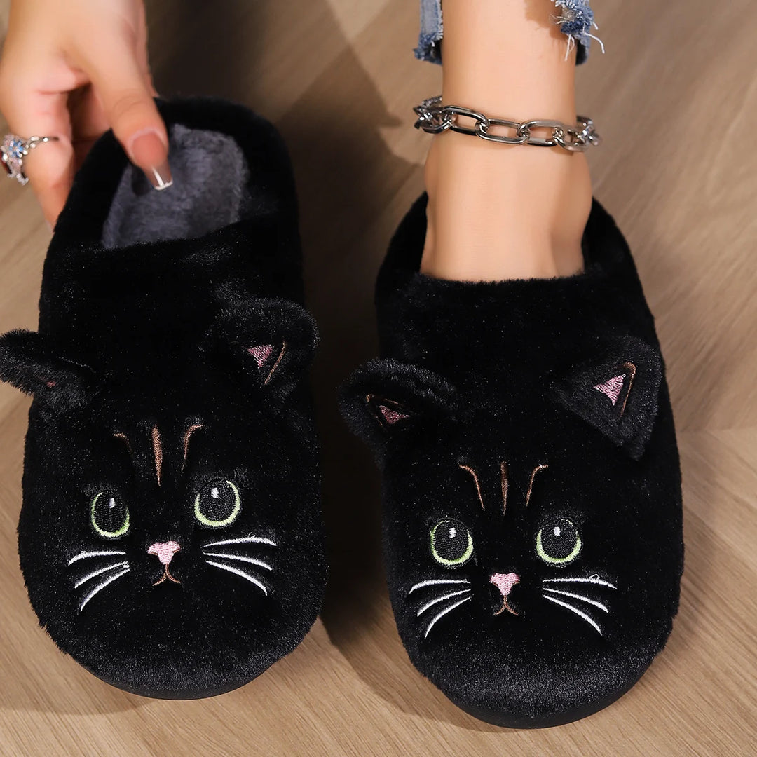 Damen Schnurrhaar Katze Gesicht Hausschuhe | Schlupf