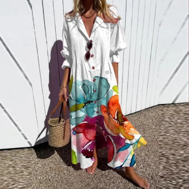 Damen 3/4 Ärmel Boho Sommerkleid | Maxi