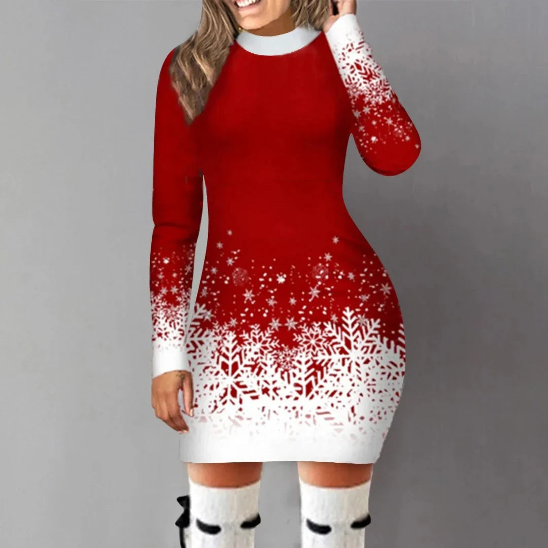 Langarm Weihnachtskleid Damen | Schmal Geschnitten
