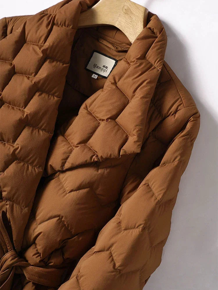 Damen Gesteppte Wickel-Pufferjacke | Gürtel