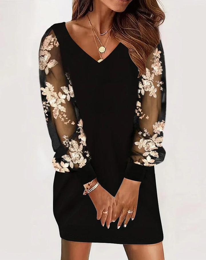 Blumenmuster Weihnachtskleid Damen | Mini