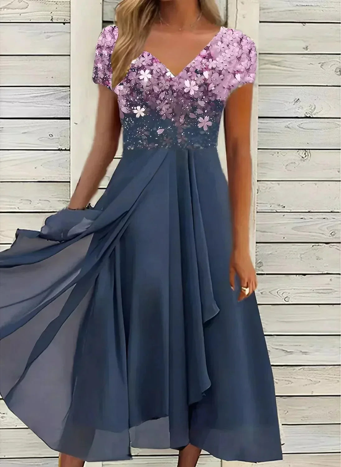 Abendkleid Mit Blumenmuster Für Damen | Midi