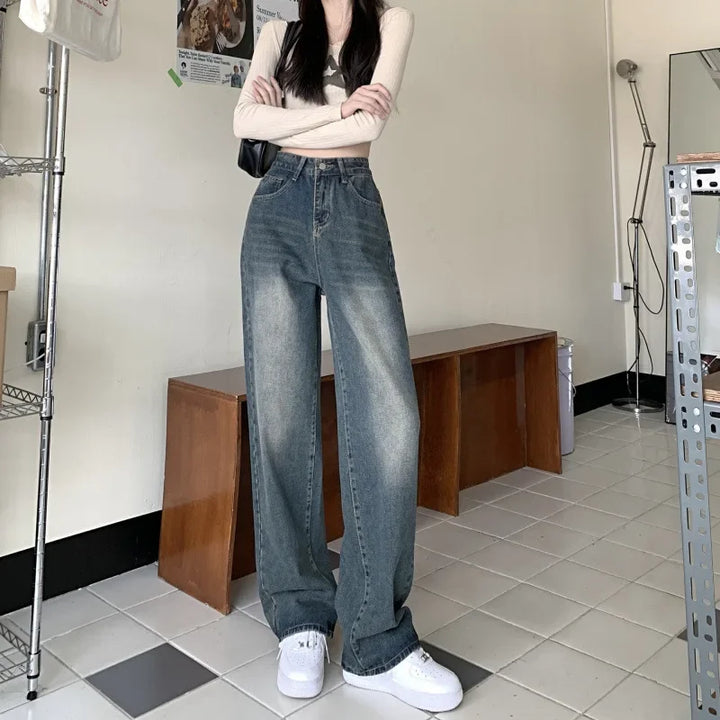 Damen Blau Baggy Jeans | Hohe Taille