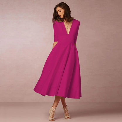 Damen V-Ausschnitt Hochzeitsgastkleid | Midi