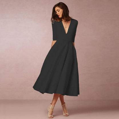 Damen V-Ausschnitt Hochzeitsgastkleid | Midi