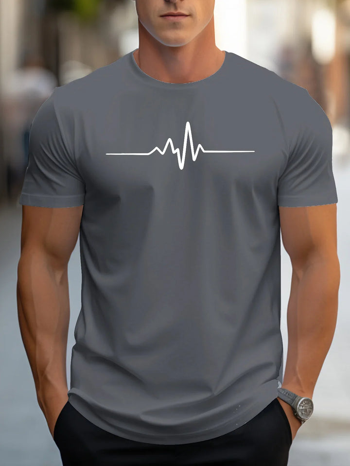 Herren Herzschlag Druck Kurzarm T-Shirt | Schmale Passform