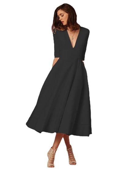 Damen V-Ausschnitt Hochzeitsgastkleid | Midi