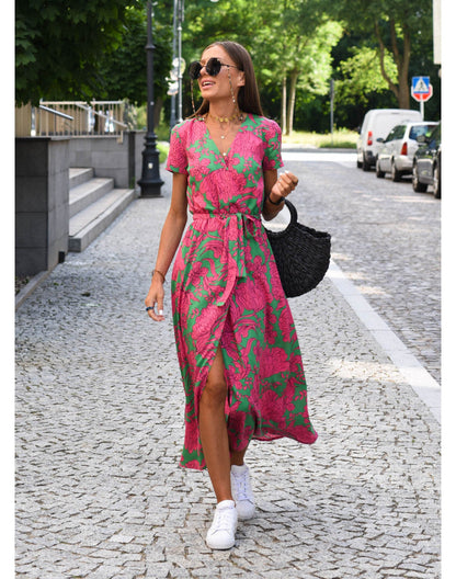 Kurzärmeliges Sommerkleid für Damen | Maxi