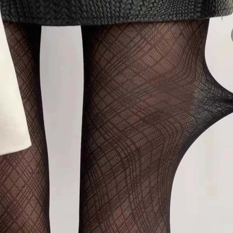 Schwarz Strumpfhose für Damen | Hahnentrittmuster