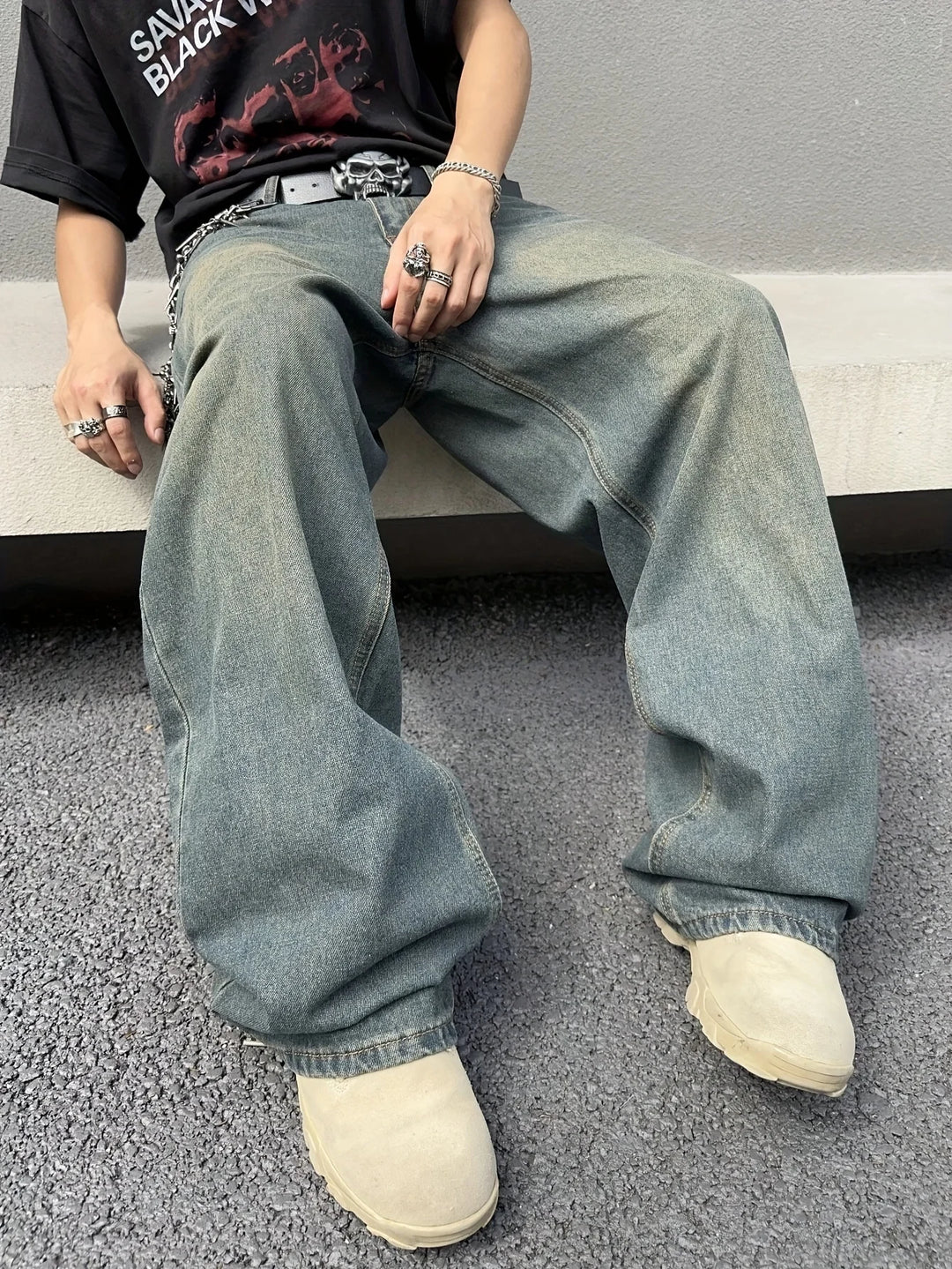Herren Lässig Baggy Jeans | Gewaschen-Optik