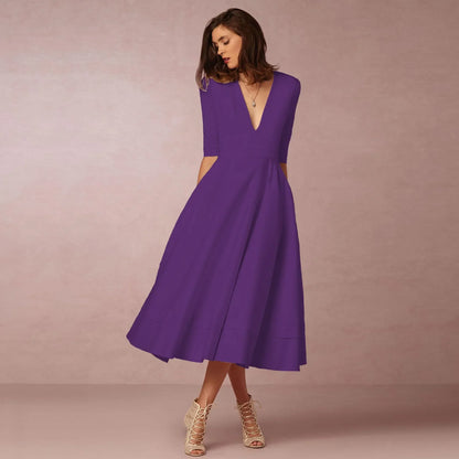 Damen V-Ausschnitt Hochzeitsgastkleid | Midi