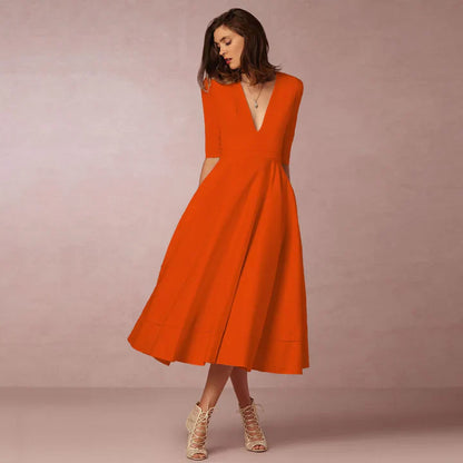 Damen V-Ausschnitt Hochzeitsgastkleid | Midi