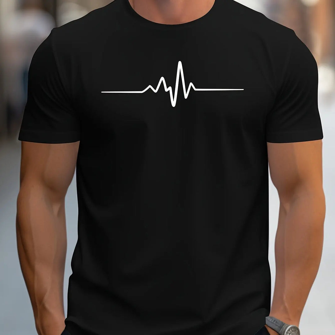 Herren Herzschlag Druck Kurzarm T-Shirt | Schmale Passform