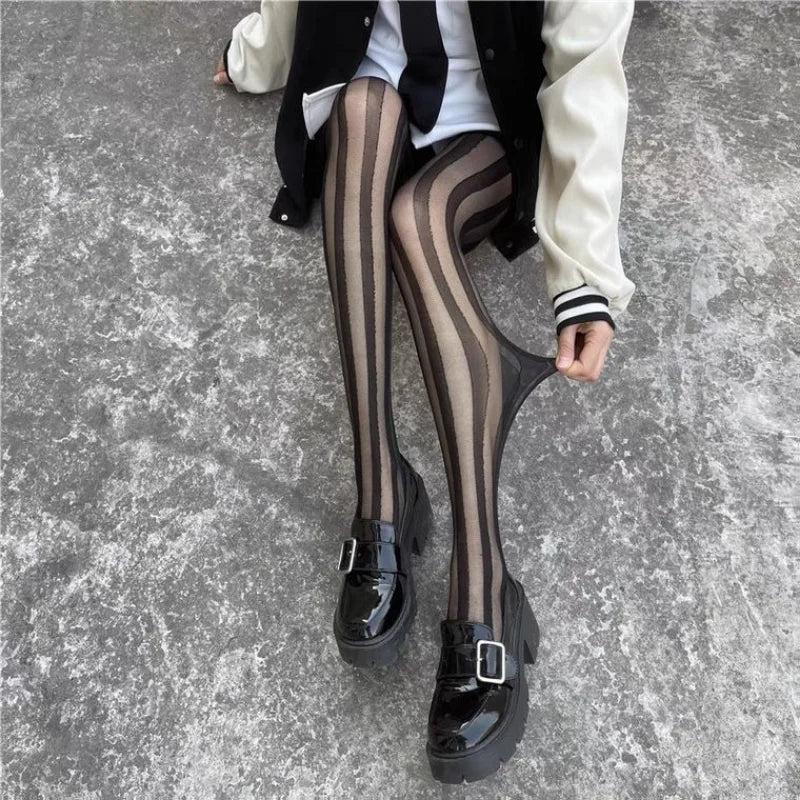 Schwarz Strumpfhose für Damen | Gestreift