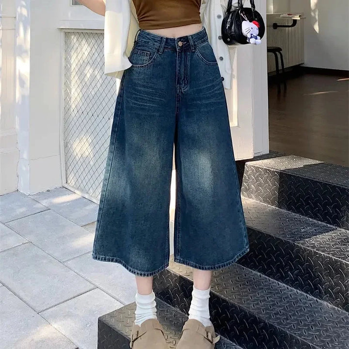 Damen Wadenlang Baggy Jeans | Hohe Taille
