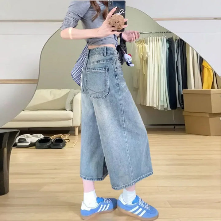 Damen Wadenlang Baggy Jeans | Hohe Taille