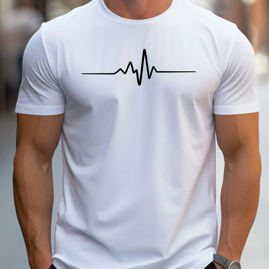 Herren Herzschlag Druck Kurzarm T-Shirt | Schmale Passform