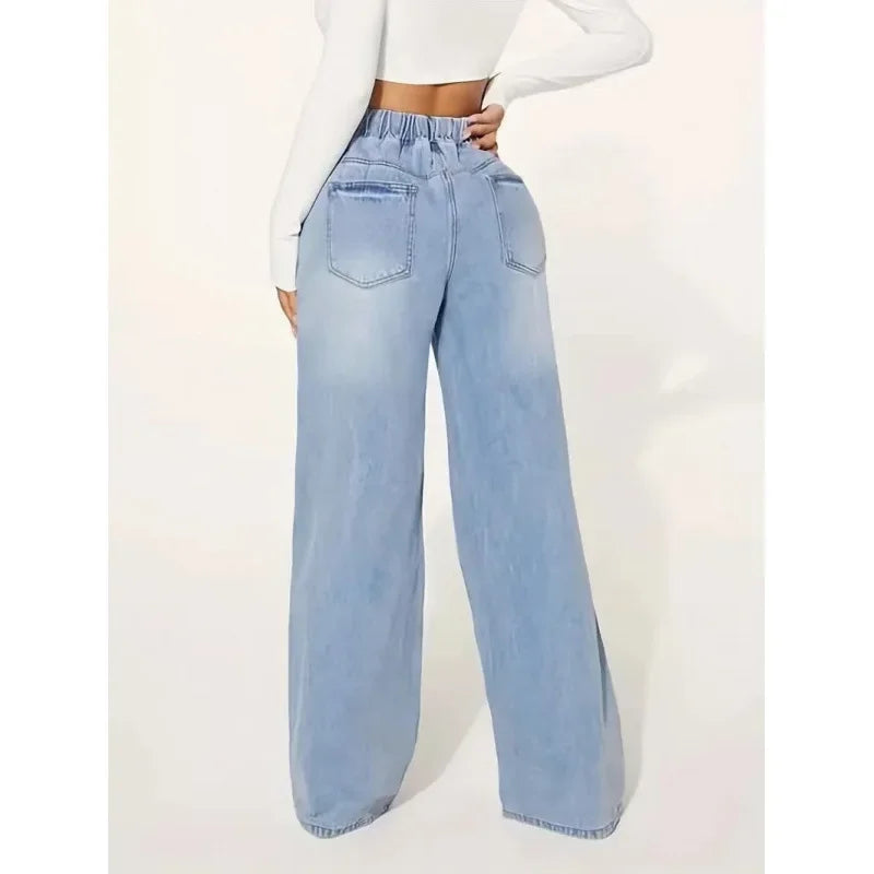 Damen Lässig Baggy Jeans | Hohe Taille