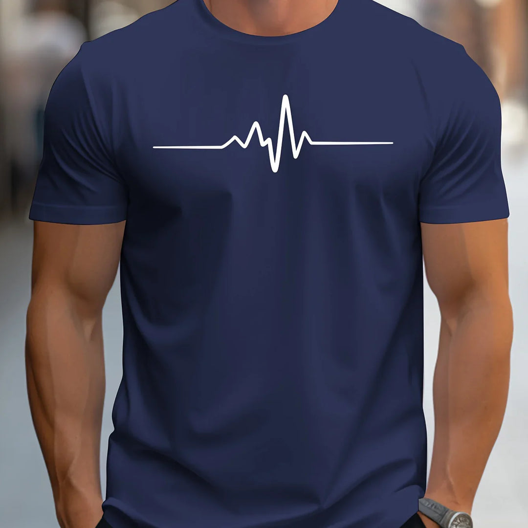 Herren Herzschlag Druck Kurzarm T-Shirt | Schmale Passform