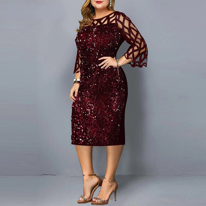 Damen Plusgröße Paillettenkleid | Midi