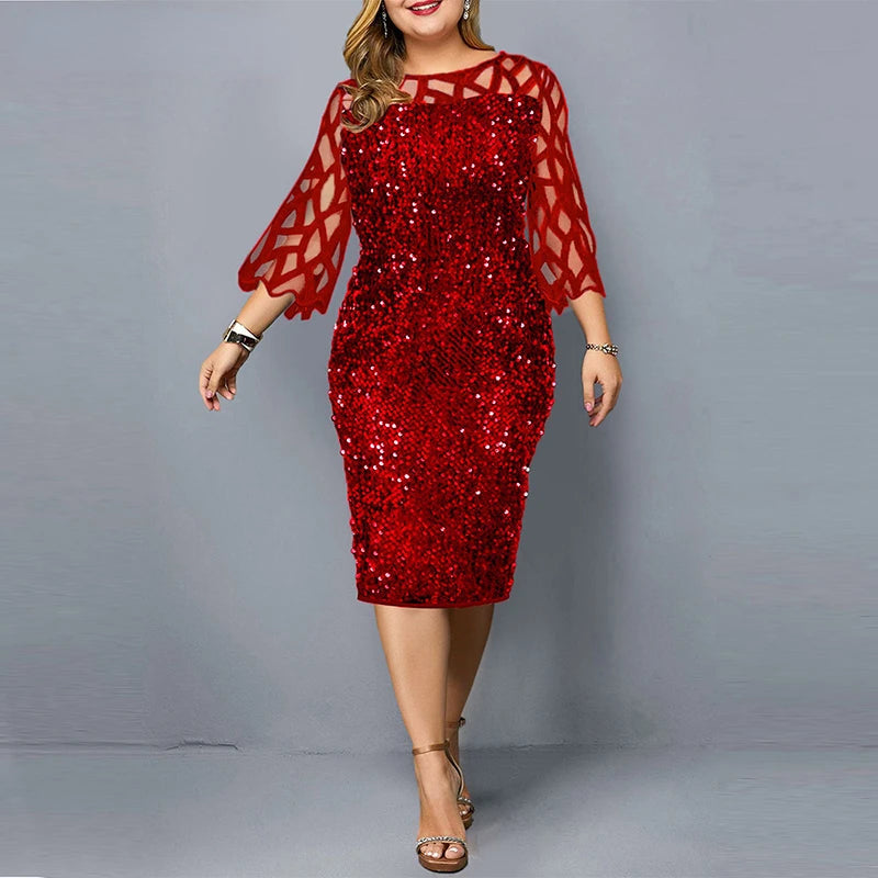 Damen Plusgröße Paillettenkleid | Midi