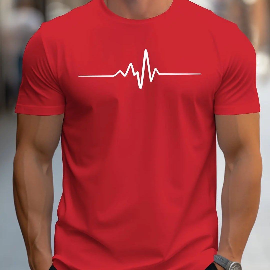 Herren Herzschlag Druck Kurzarm T-Shirt | Schmale Passform