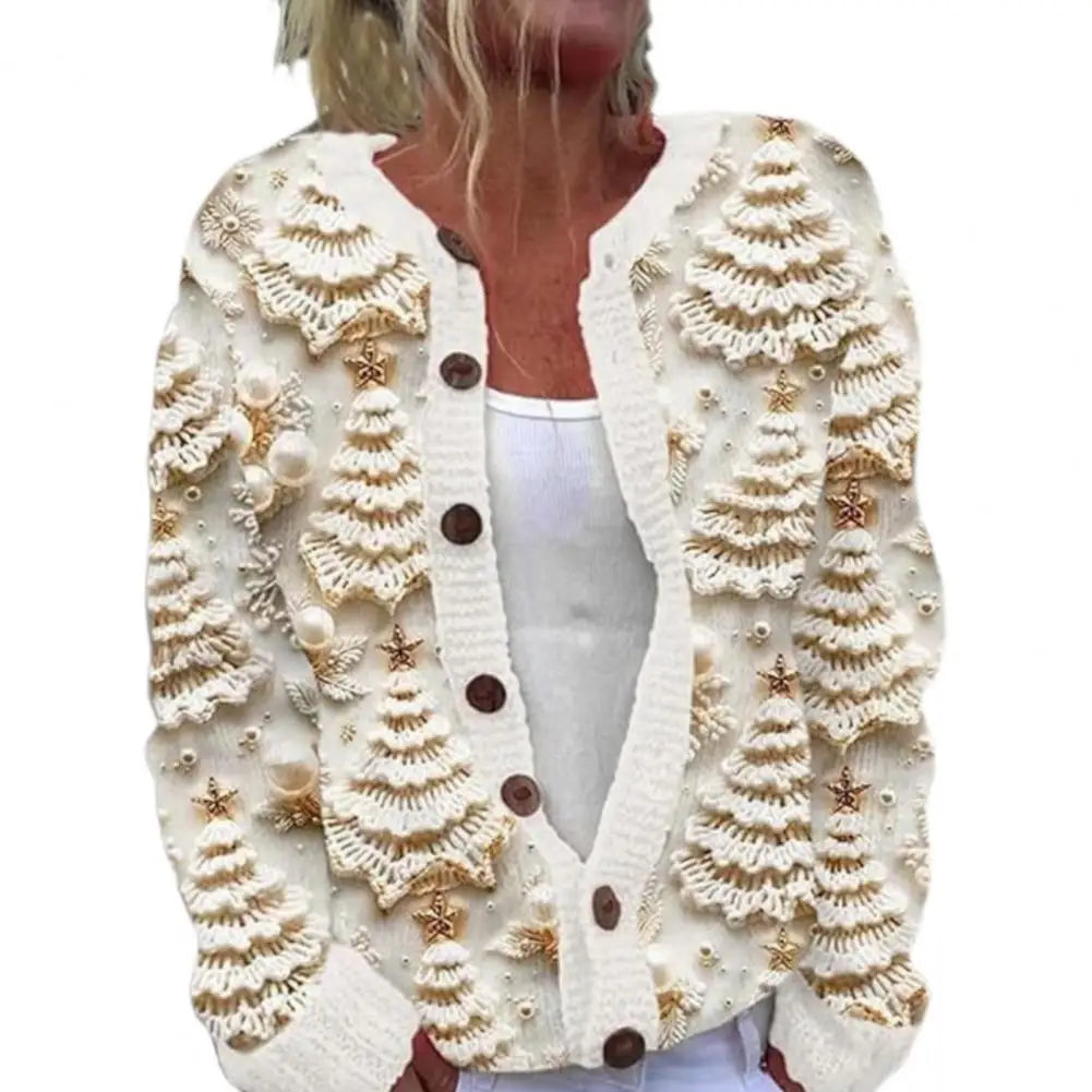 Weihnachtsstrickjacke für Damen | mit Knöpfen