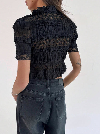 Damen Sommer Spitzen Crop Top | Schwarz und Mintgrün