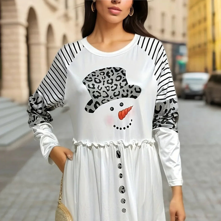Weihnachtskleid mit Schneemann Aufdruck für Damen | Mini