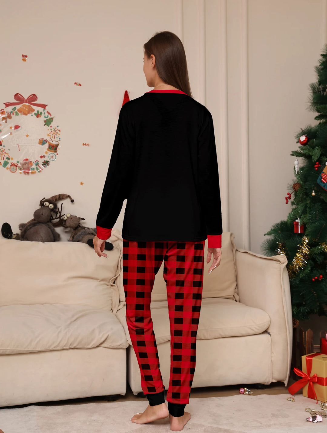 Paar Weihnachtspyjama Unisex | Rot Karomuster