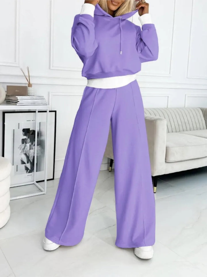 Damen Kapuzenoberteil und Hose mit weitem Bein Set | Klassisch