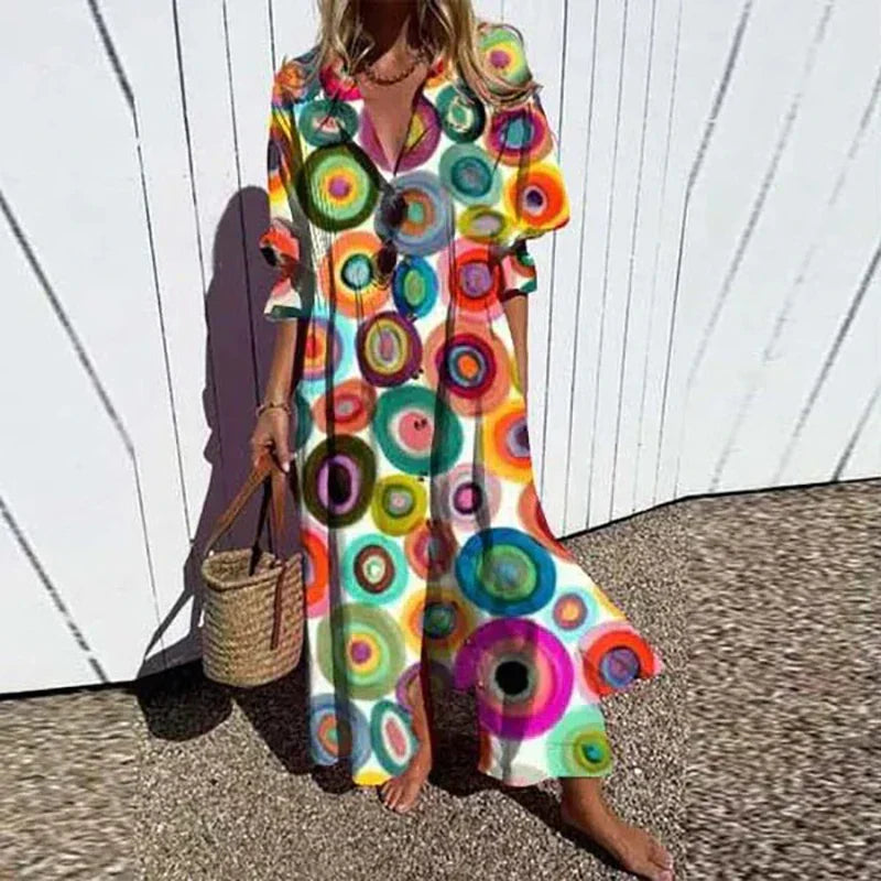 Damen 3/4 Ärmel Boho Sommerkleid | Maxi