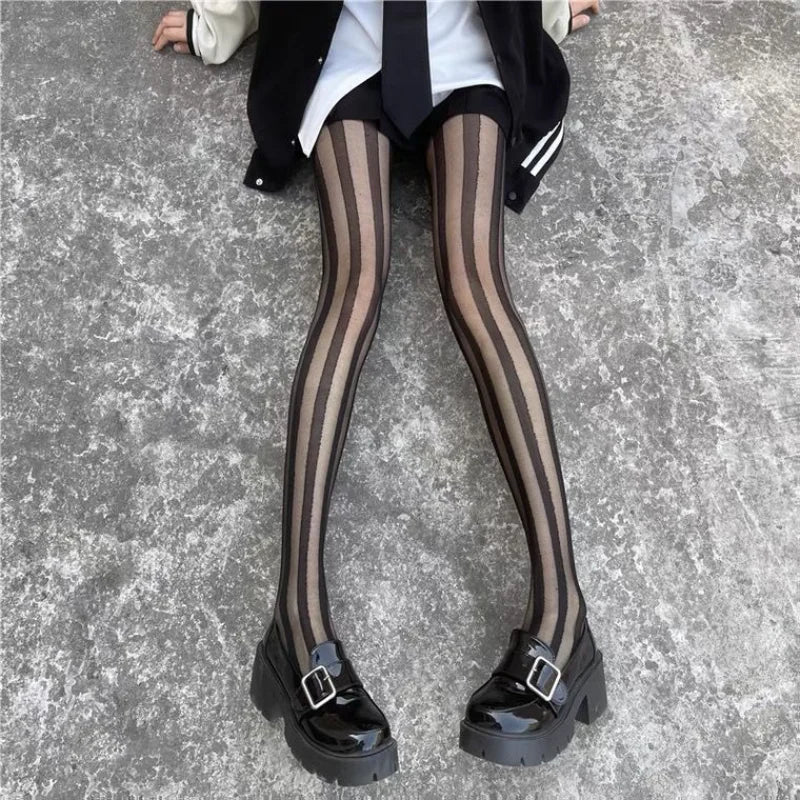 Schwarz Strumpfhose für Damen | Gestreift