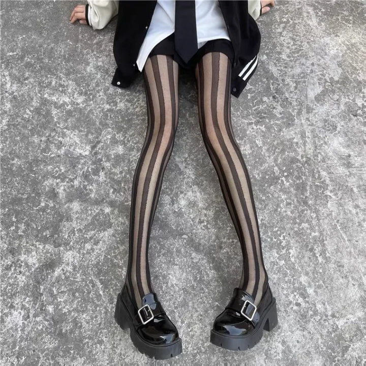 Schwarz Strumpfhose für Damen | Gestreift