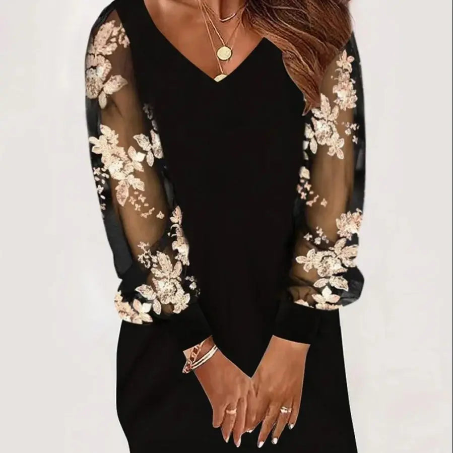 Blumenmuster Weihnachtskleid Damen | Mini