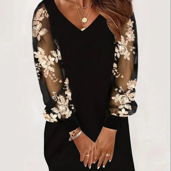 Blumenmuster Weihnachtskleid Damen | Mini