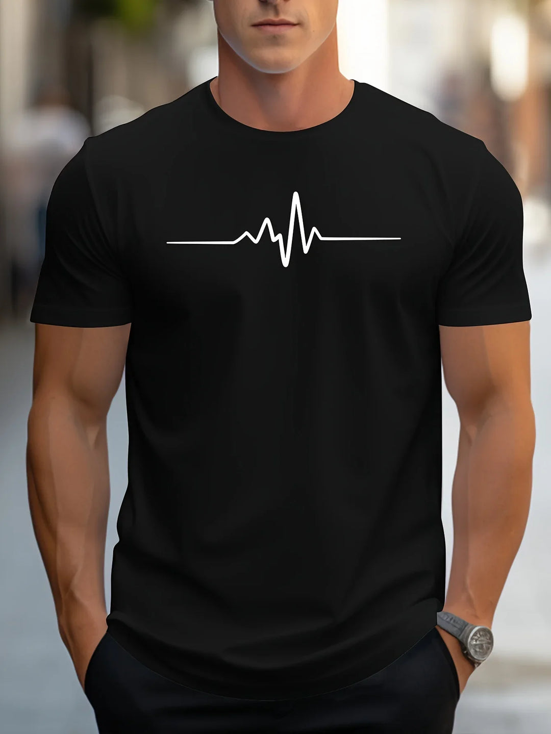 Herren Herzschlag Druck Kurzarm T-Shirt | Schmale Passform