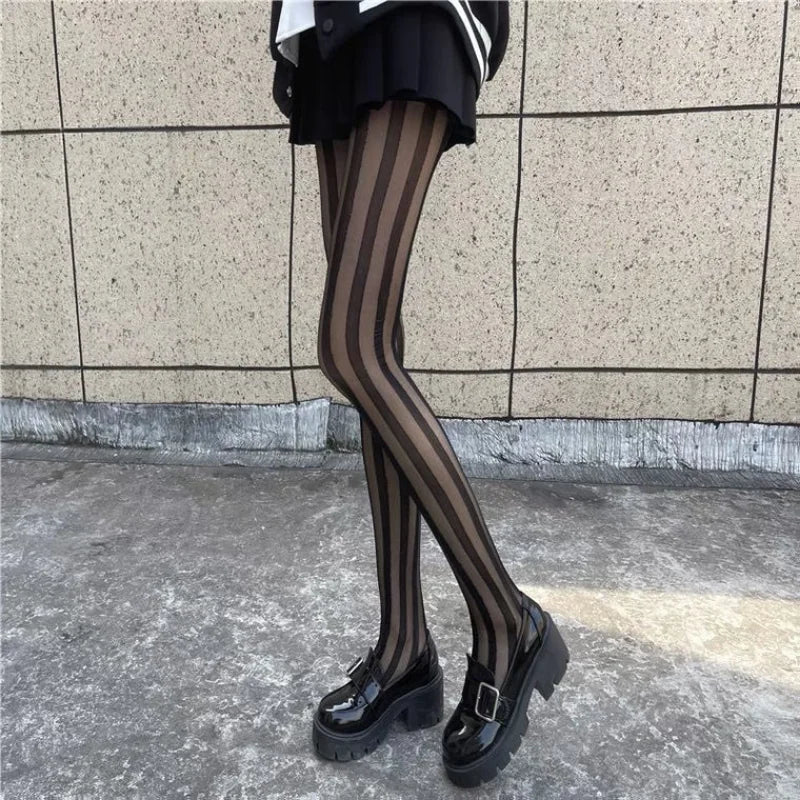 Schwarz Strumpfhose für Damen | Gestreift