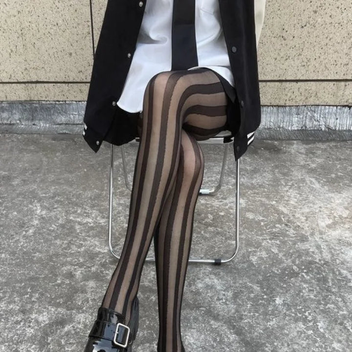 Schwarz Strumpfhose für Damen | Gestreift