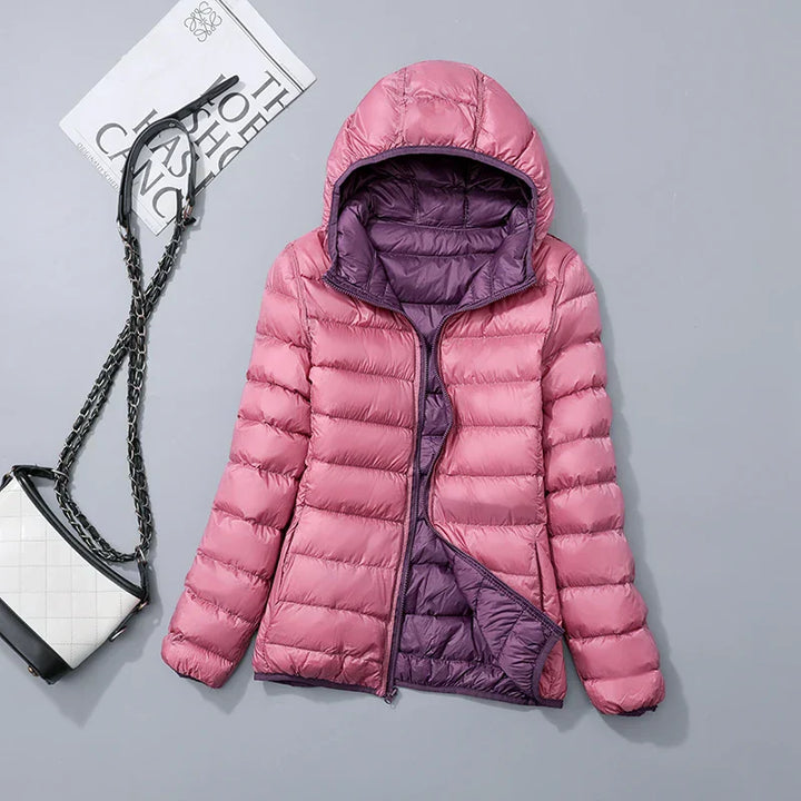 Umkehrbar Daunenjacke Damen | Mit Kapuze